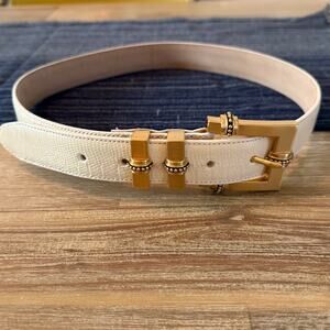 Brighton Vintage 1996 Cream Leather Belt Gold Hardware Country Small Medium 34"